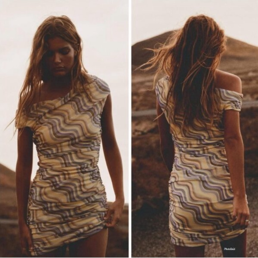 NWT Zara Yellow Abstract Print Mesh Mini Dress S